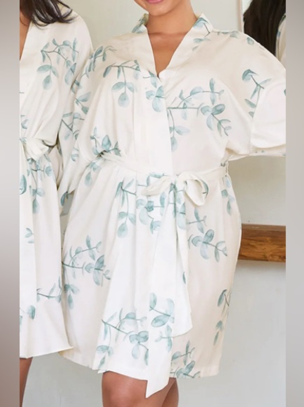 Birdy Grey Cream Robe with Soft Sage Leaf Print
